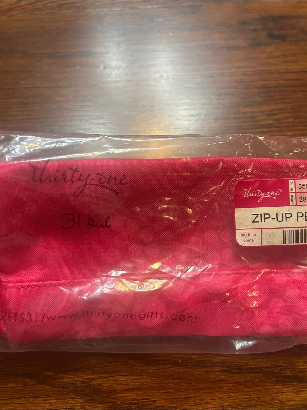 Thirty-One Pink Circle Spirals Zip Up Pencil Pouch NEW